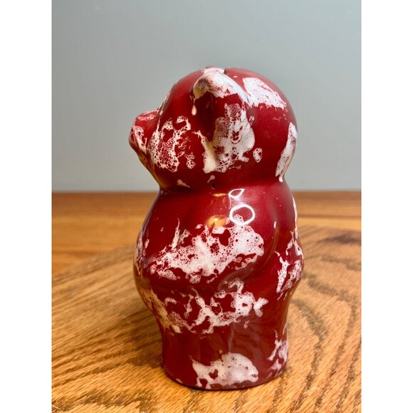 Vintage Bybee Pottery Piggy Bank 6" Tall Maroon White Splatter Sponge Ware Pain - Picture 4 of 10